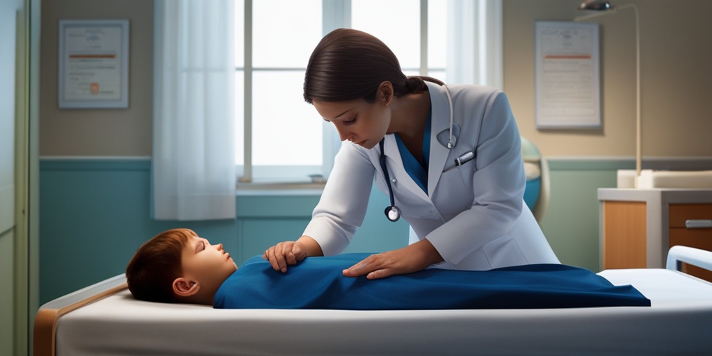 A pediatrician examines a young patient showing signs of discomfort, emphasizing the importance of early detection.  .png