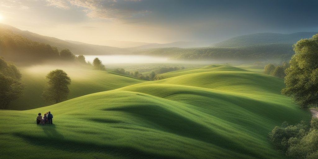 A serene landscape depicting survivors of Carcinoid Apudoma engaging in supportive activities, symbolizing hope and recovery.  .png