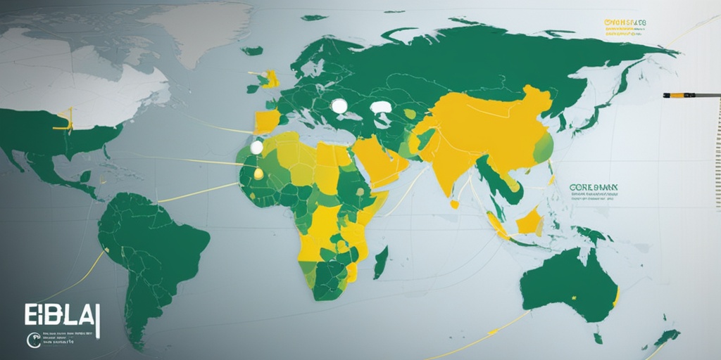 A world map depicting the global impact of Ebola, featuring highlighted outbreak regions and overlaying statistics, set against a dramatic blue background..png