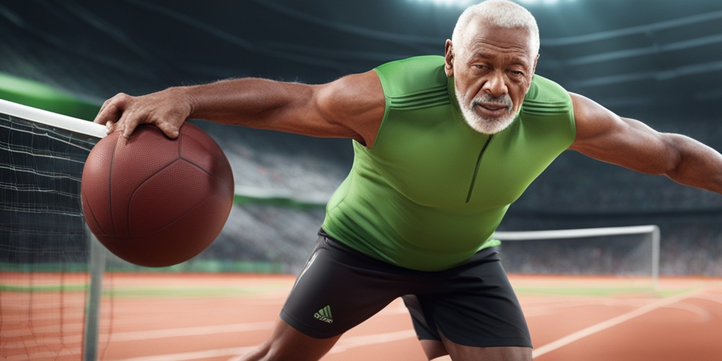 An active older adult in sports, surrounded by risk factors for a torn rotator cuff, with a blurred sports field backdrop.  .png