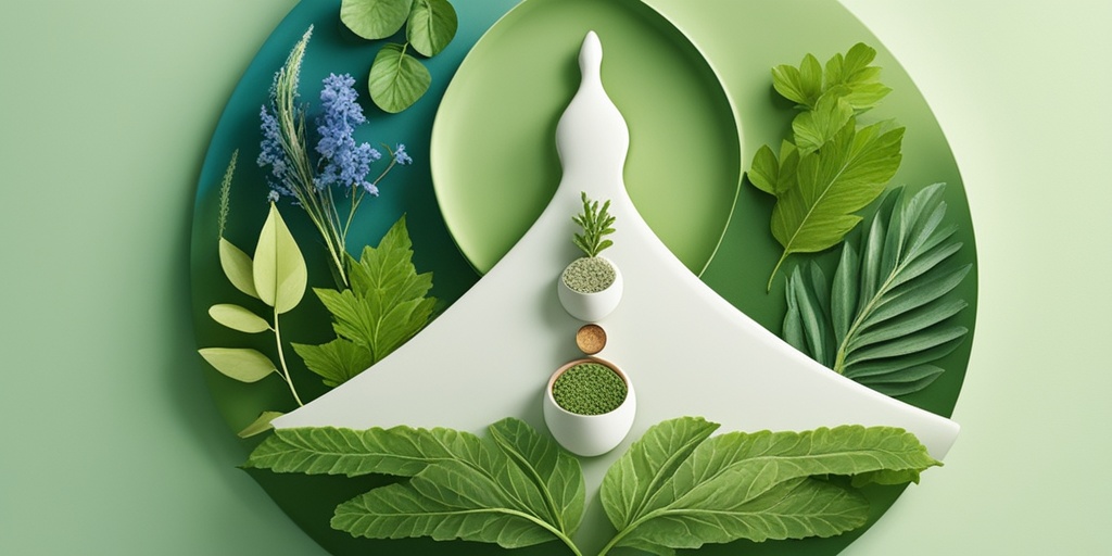 An artistic scale balancing vibrant herbs and a human silhouette, symbolizing wellness and harmony in naturopathic medicine.  .png