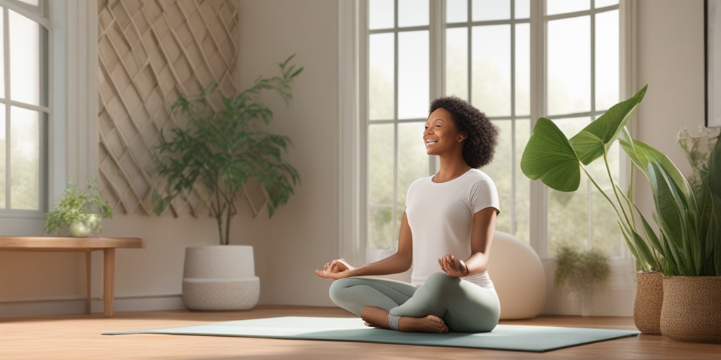 An individual practices yoga at home, surrounded by plants, promoting wellness and resilience while living with sarcoidosis.  .png