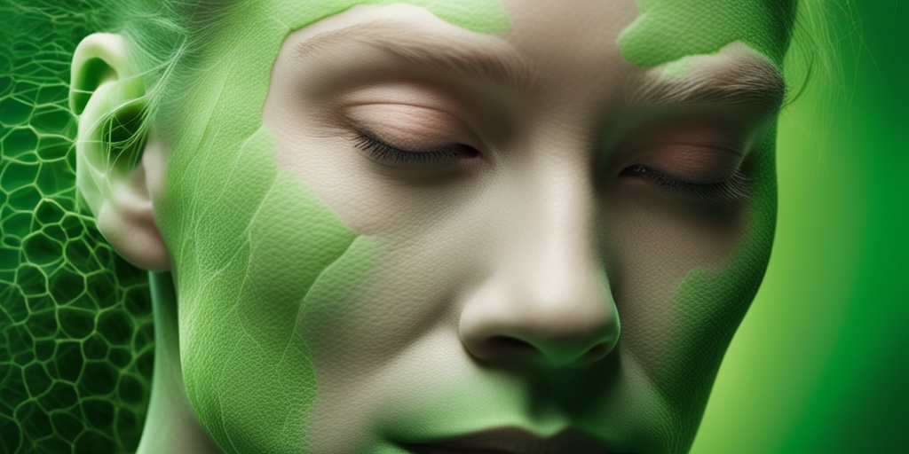 Close-up of irritated skin displaying symptoms of radiation illness, highlighting redness and peeling against a soft green background.  .png