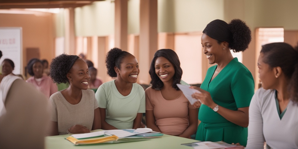 Women engage in a community health workshop, discussing preventive measures and screening tips for cervical health awareness.  .png