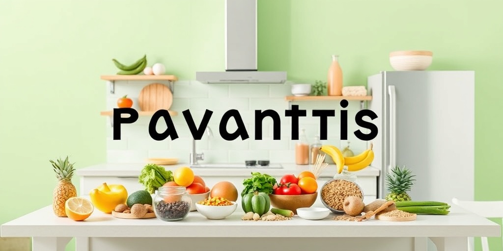 A bright kitchen scene with a person preparing healthy meals, emphasizing prevention tips for gastritis in a green setting.5.png