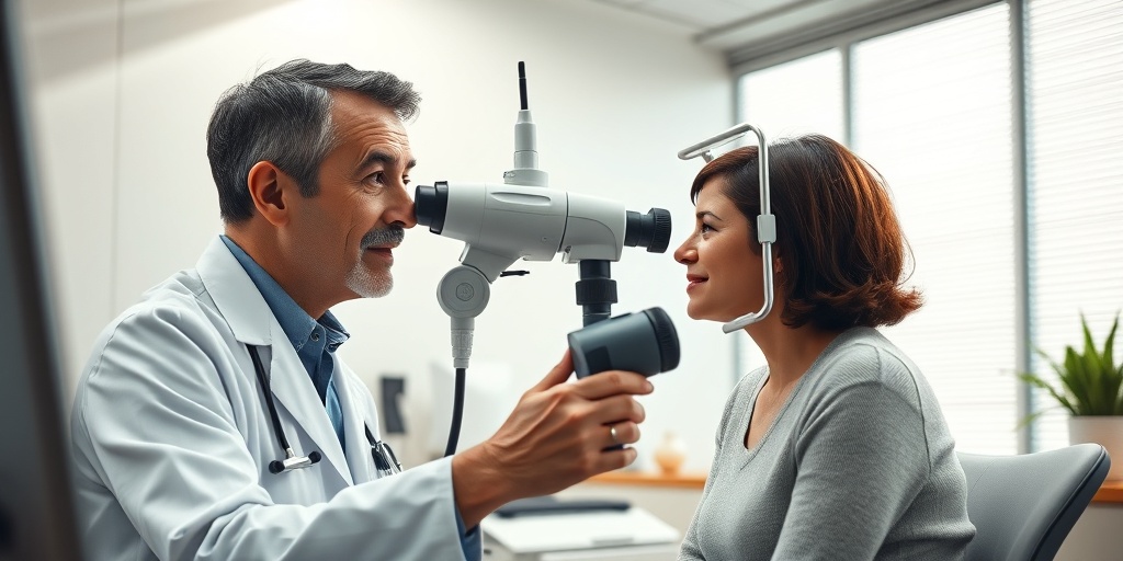 A doctor examines a patient in a modern clinic, conveying empathy and expertise, with advanced diagnostic equipment in a clean setting.  3.png