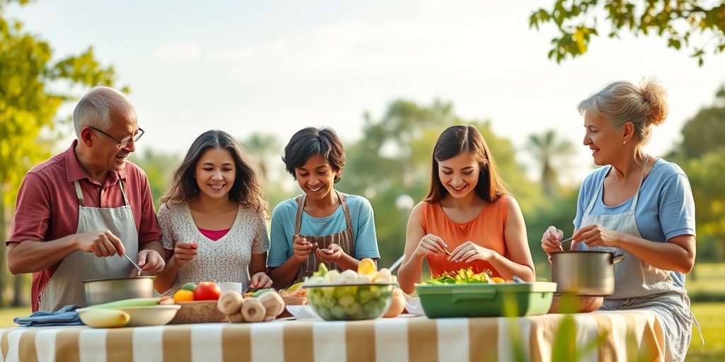 A family engages in healthy activities together, cooking and enjoying nature, symbolizing resilience and support in managing Familial Adenomatous Polyposis. 5.png