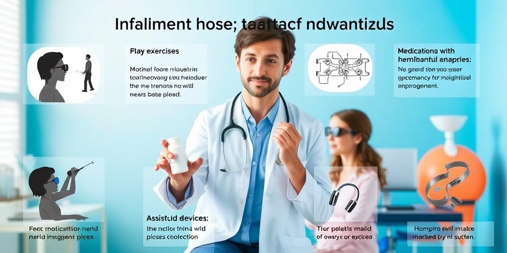 A healthcare professional demonstrating treatment options for labyrinthine positional nystagmus in a clinical setting with a soft blue background.  4.png