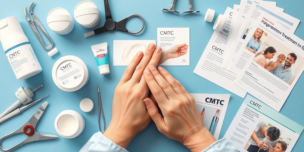 A healthcare professional prepares a CMTC treatment plan, surrounded by medical tools and educational materials.  4.png