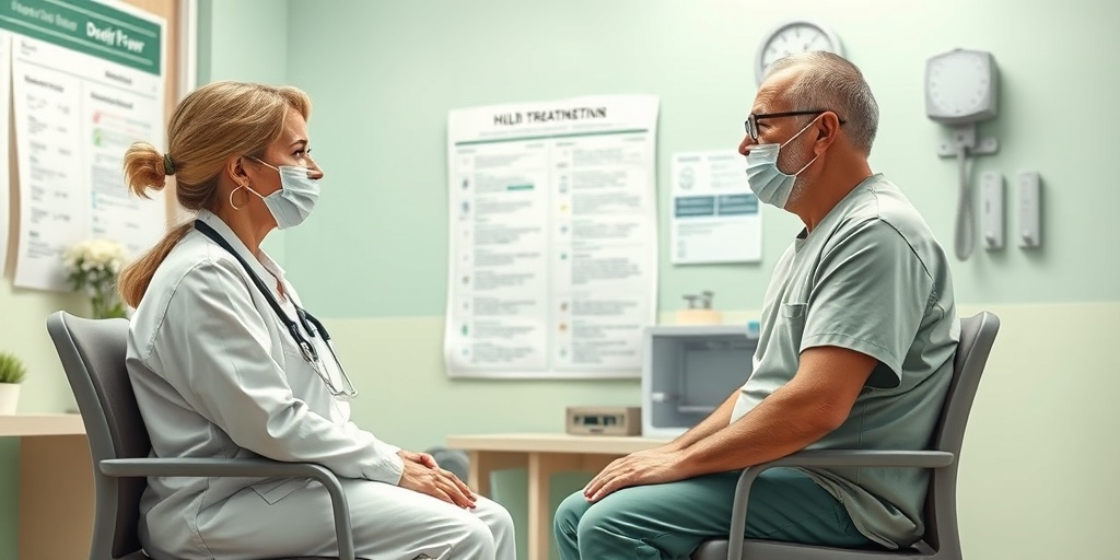 A healthcare professional warmly discussing Deerfly Fever treatment options with a patient in a clinical environment. 4.png