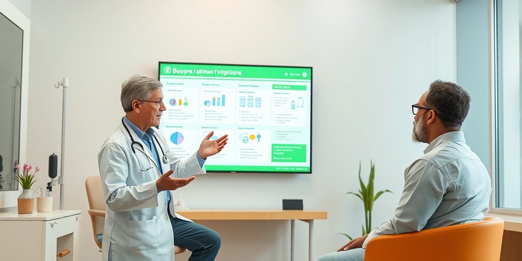 A healthcare provider explains treatment options to a patient in a modern consultation room, fostering hope and engagement.  4.png