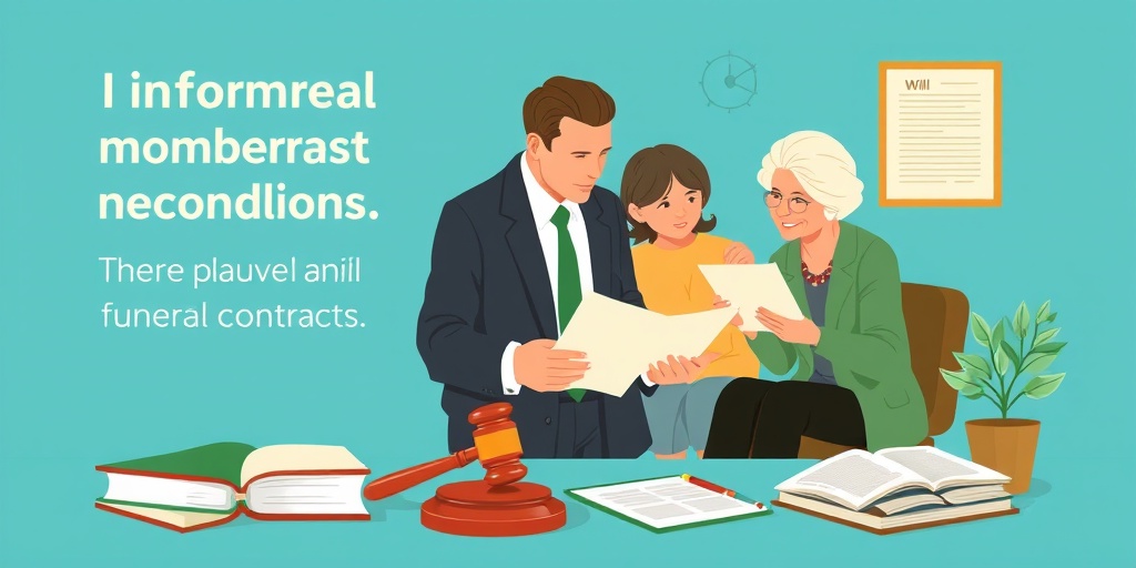 A lawyer guides a family through legal documents, emphasizing the importance of informed funeral planning decisions.  4.png