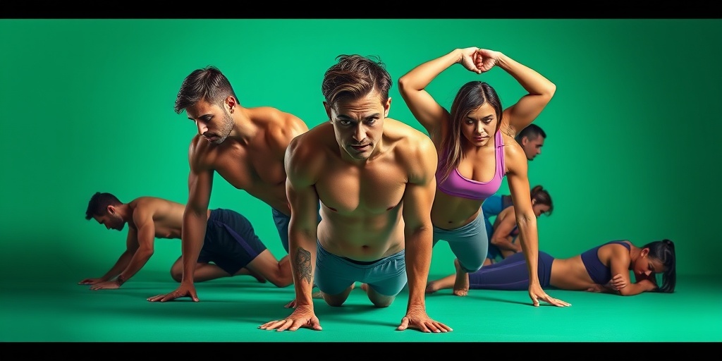 A powerful representation of core workouts, emphasizing strength and determination through various exercises in photorealistic style.  5.png