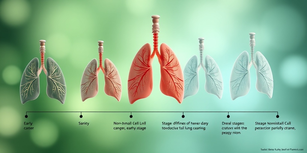 A timeline showcases the progression of Non-Small Cell Lung Cancer, illustrating various stages from early detection to advanced disease.4.png