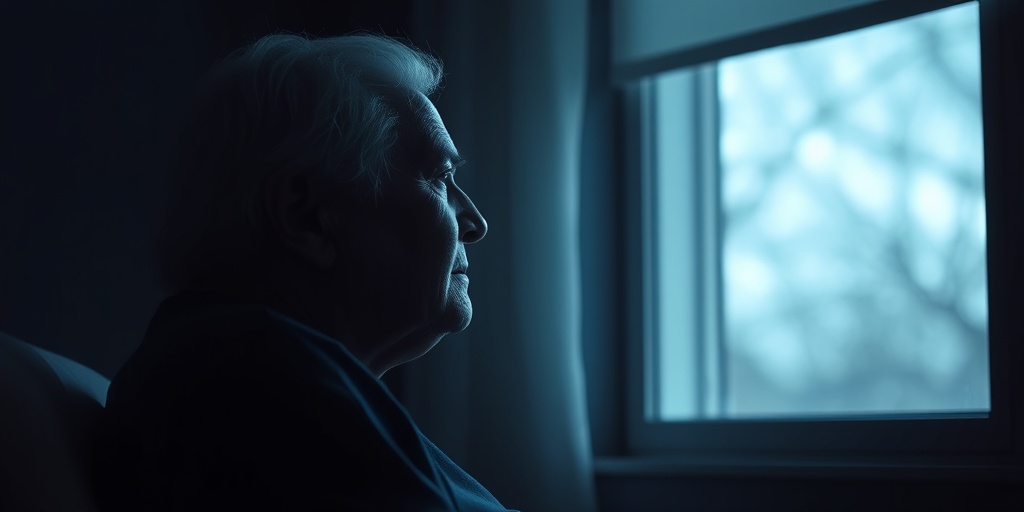 An elderly individual gazing out a window, symbolizing the emotional impact of vision loss due to Giant Cell Arteritis.  4.png