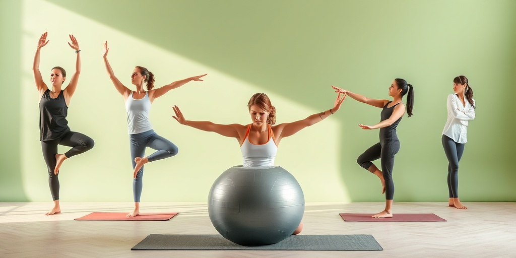 An engaging focus on balance training, showcasing individuals practicing yoga and tai chi with concentration and poise.  4.png