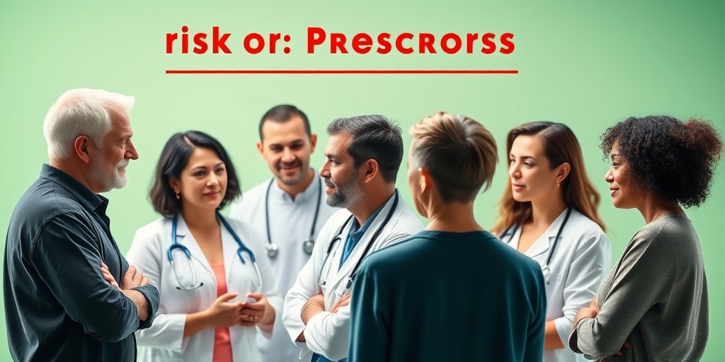 Diverse individuals discuss trigeminal neuralgia risk factors with a healthcare professional in a clinical setting.3.png