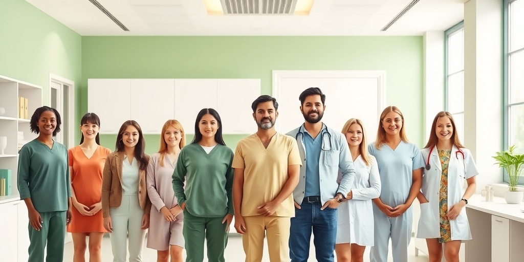 Diverse individuals in a medical office representing risk factors for Hygroma Colli, with a bright and inviting atmosphere.  3.png