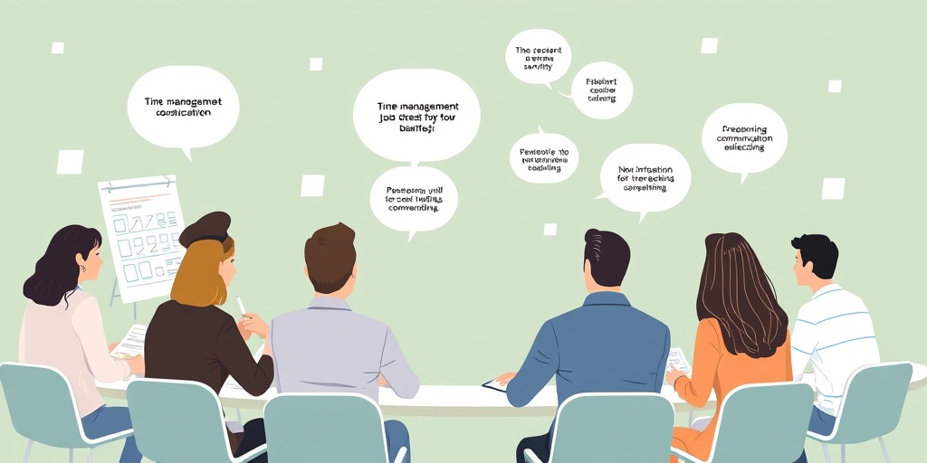 Employees engaged in a stress management workshop, utilizing charts and discussions in a calming conference room setting. 5.png
