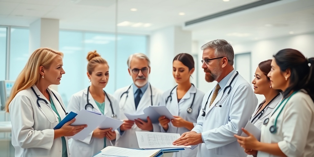 Healthcare professionals collaborate on pulmonary hypertension treatments, showcasing determination and empathy in a modern hospital environment.  4.png