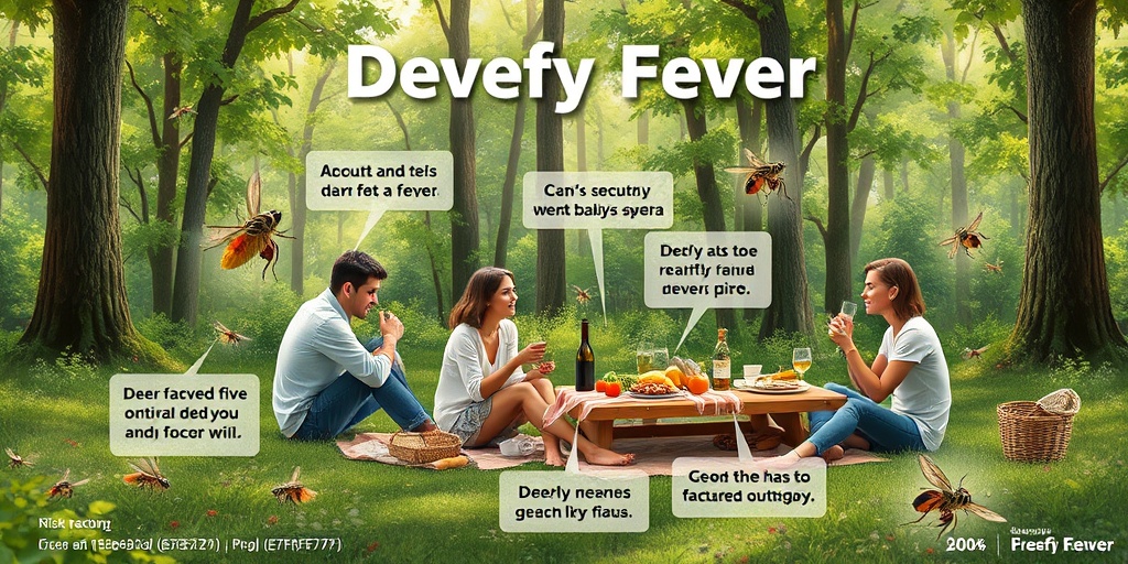 Individuals enjoying a picnic in a wooded area, subtly highlighting deerflies and the importance of awareness for Deerfly Fever. 3.png