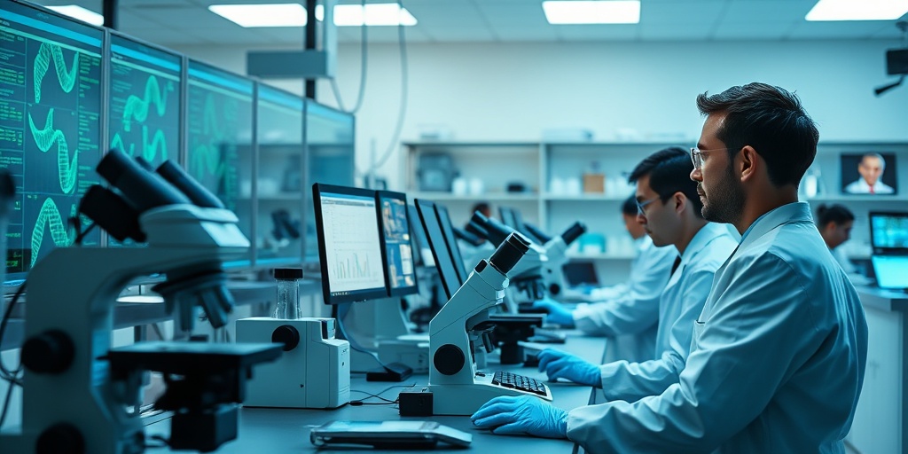 Scientists conduct research on Infantile Myoclonic Encephalopathy in a modern lab, showcasing advanced technology and innovation.  5.png