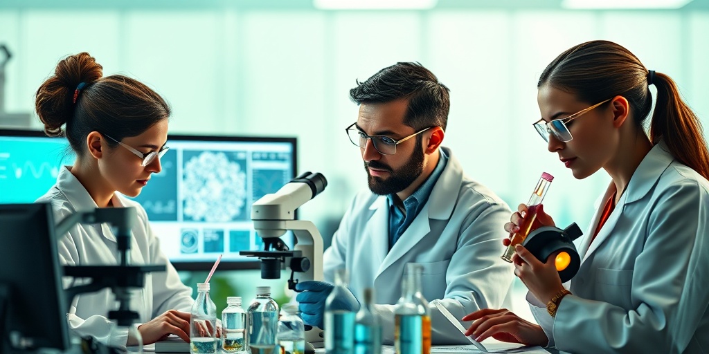 Scientists in a modern lab conducting research on mixed hepatic porphyria, surrounded by advanced technology and focused expressions. 5.png