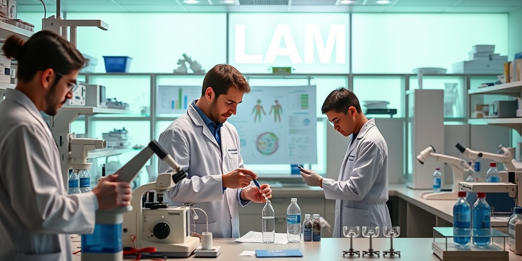 Scientists in a research lab focused on LAM, surrounded by advanced equipment, symbolizing hope and innovation in treatment.  5.png