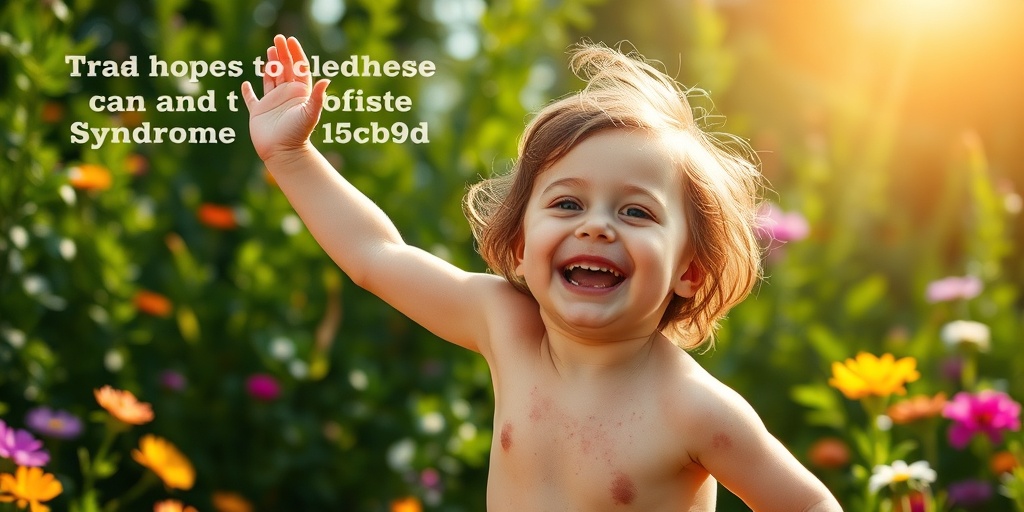 A child joyfully plays in a garden, with fading rash, surrounded by greenery and flowers, symbolizing recovery and hope.  5.png