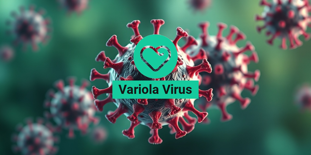 A close-up view of the Variola Virus, showcasing intricate details of its unique morphology and surface proteins. • Yesil Health AI