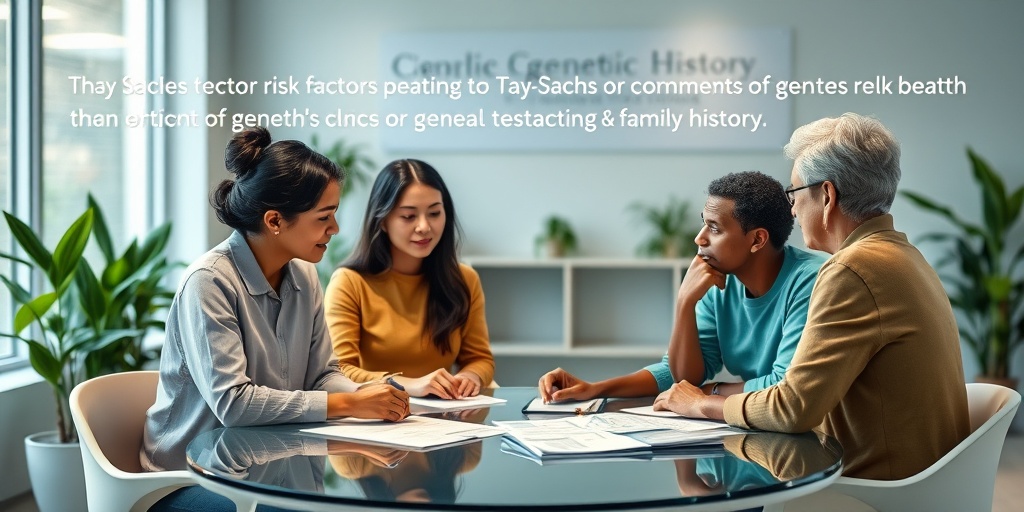 A diverse group discusses genetic counseling in a modern clinic, emphasizing the importance of awareness and testing for Tay-Sachs.  3.png