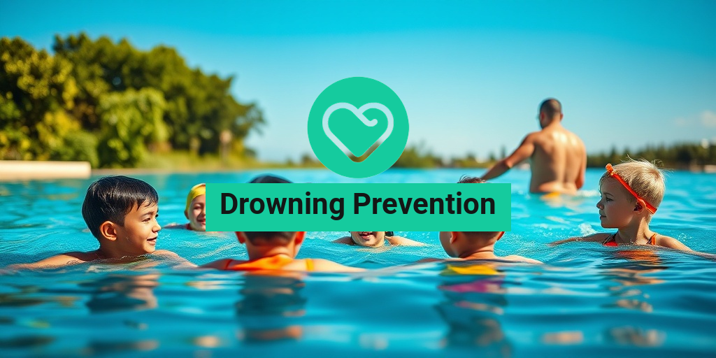 A diverse group of children enjoys swimming lessons in a serene pool, supervised by a vigilant adult. β’ Yesil Health AI