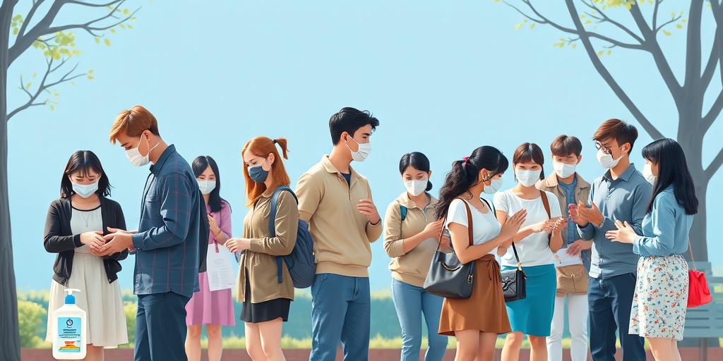 A diverse group practices hygiene in a park, emphasizing prevention of Glandular Plague with bright, uplifting lighting. 5.png