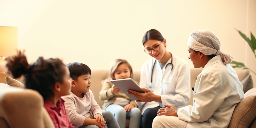 A family engages in a health check-up with a nurse, fostering trust and reassurance in preventive care within a cozy home.  4.png