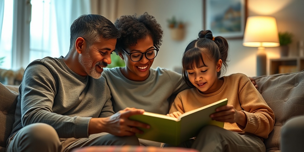 A family engages in a supportive activity in a cozy living room, symbolizing resilience while living with Globoid Cell Leukoencephalopathy.  4.png
