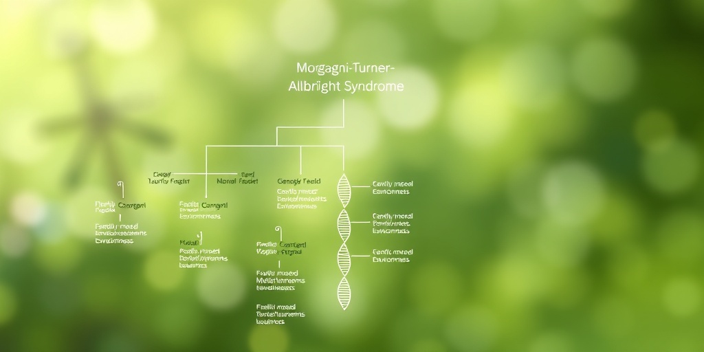 A family tree diagram highlights genetic markers related to Morgagni-Turner-Albright Syndrome, emphasizing growth and awareness. 3.png