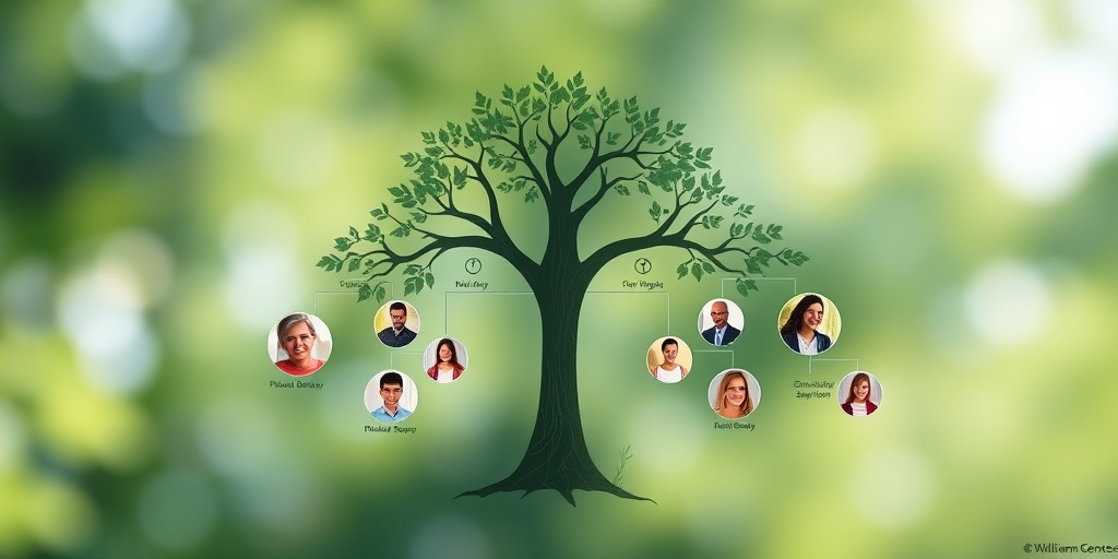 A family tree diagram illustrates genetic connections related to Williams-Beuren Syndrome, surrounded by supportive imagery of families.  3.png