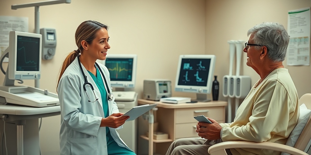 A healthcare professional discussing treatment options with a patient in a warm, supportive clinical setting filled with medical equipment. 4.png