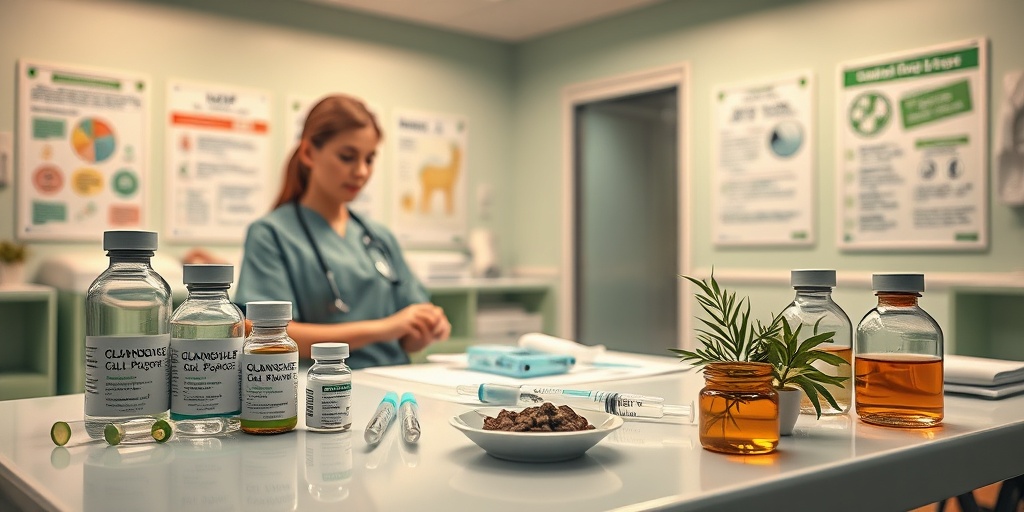 A healthcare professional prepares treatment options for Glandular Plague at a bright medical table, radiating hope and care. 4.png