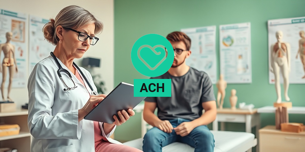 A healthcare professional reviews a patient's medical history on a tablet in a calming clinic environment. β’ Yesil Health AI