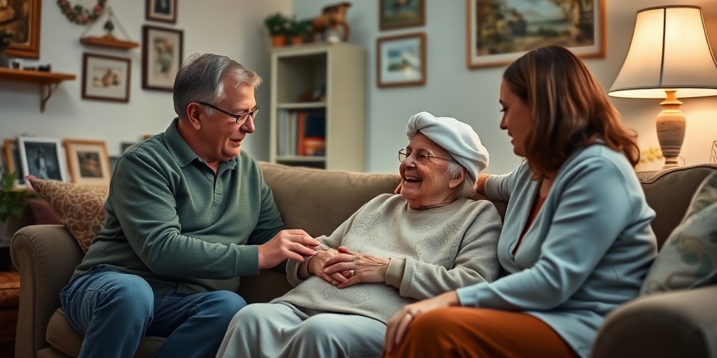 A loving family conversation in a cozy living room, surrounded by personal mementos and warm, inviting lighting.5.png