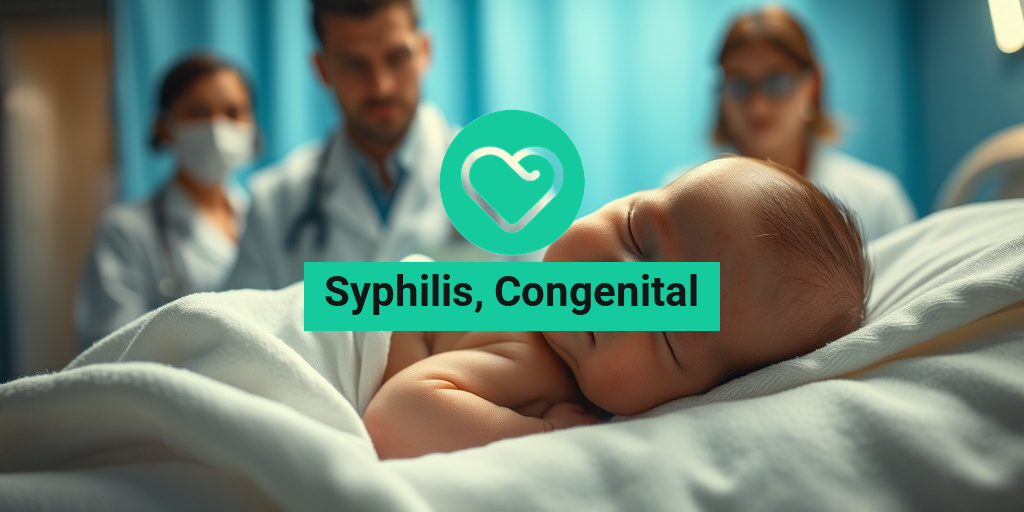 A newborn baby lies on a soft blanket, showing signs of congenital syphilis in a hospital setting. • Yesil Health AI