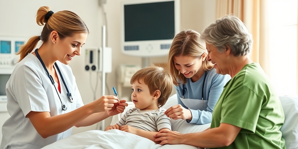 A nurse administers enzyme replacement therapy to a child, showcasing teamwork in managing Hunter Syndrome.  4.png