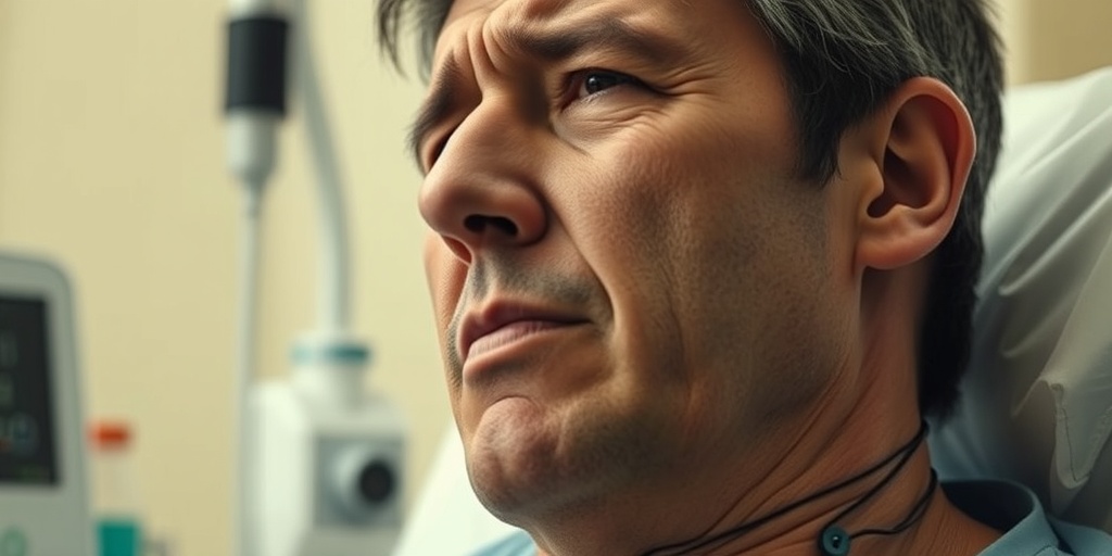 A patient in a clinical setting displays symptoms of CAD, surrounded by medical equipment and a concerned expression.  2.png
