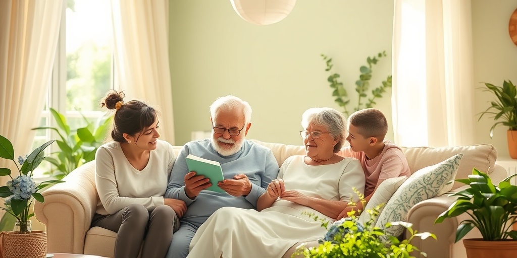 A patient in a cozy home, engaging in light activities with family, symbolizing recovery and hope after transplantation.4.png