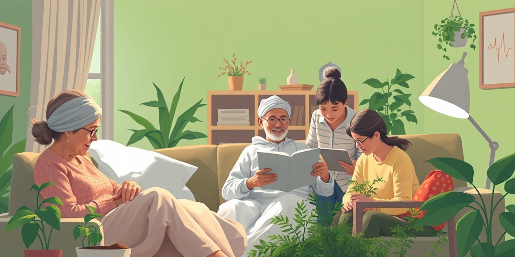 A patient in a cozy home, engaging in light activities with family, symbolizing recovery and the importance of support.  4.png