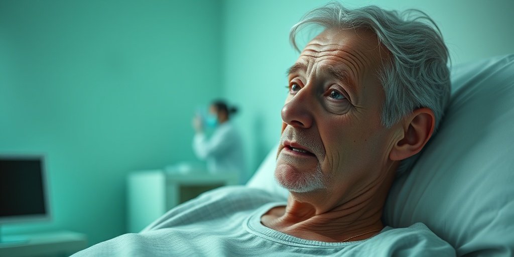 A patient shows cognitive decline symptoms in a clinical setting, observed by a compassionate healthcare professional in soothing creamy whites and greens.2.png