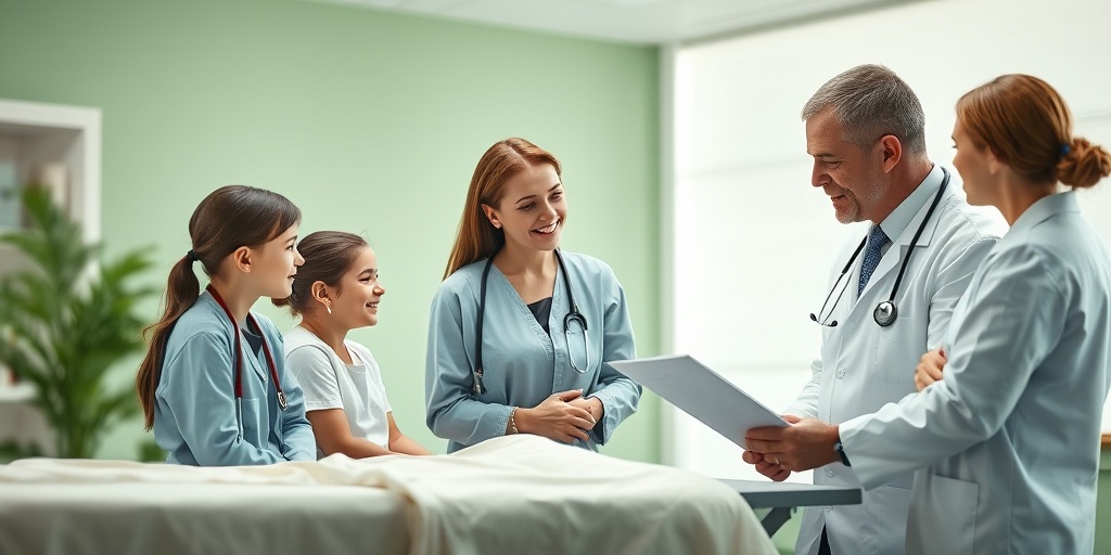 A pediatrician and neurologist collaborate on arhinencephaly treatment plans, showcasing compassion in a modern healthcare environment.  4.png