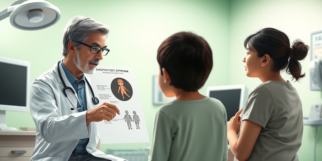 A pediatrician consults with a parent and child in a clinic, emphasizing empathy and communication about Gianotti Crosti.  4.png