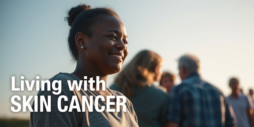 A resilient individual participates in a community activity, symbolizing strength and support while living with skin cancer.  5.png